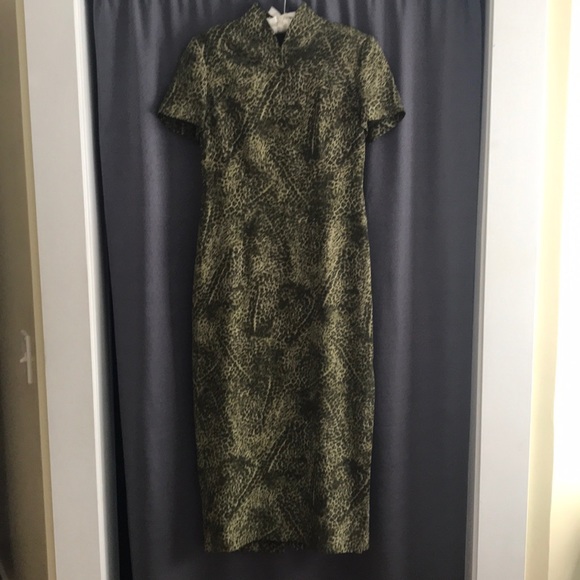 Olive Leopard Print Dana Buchman Dress - Picture 1 of 6